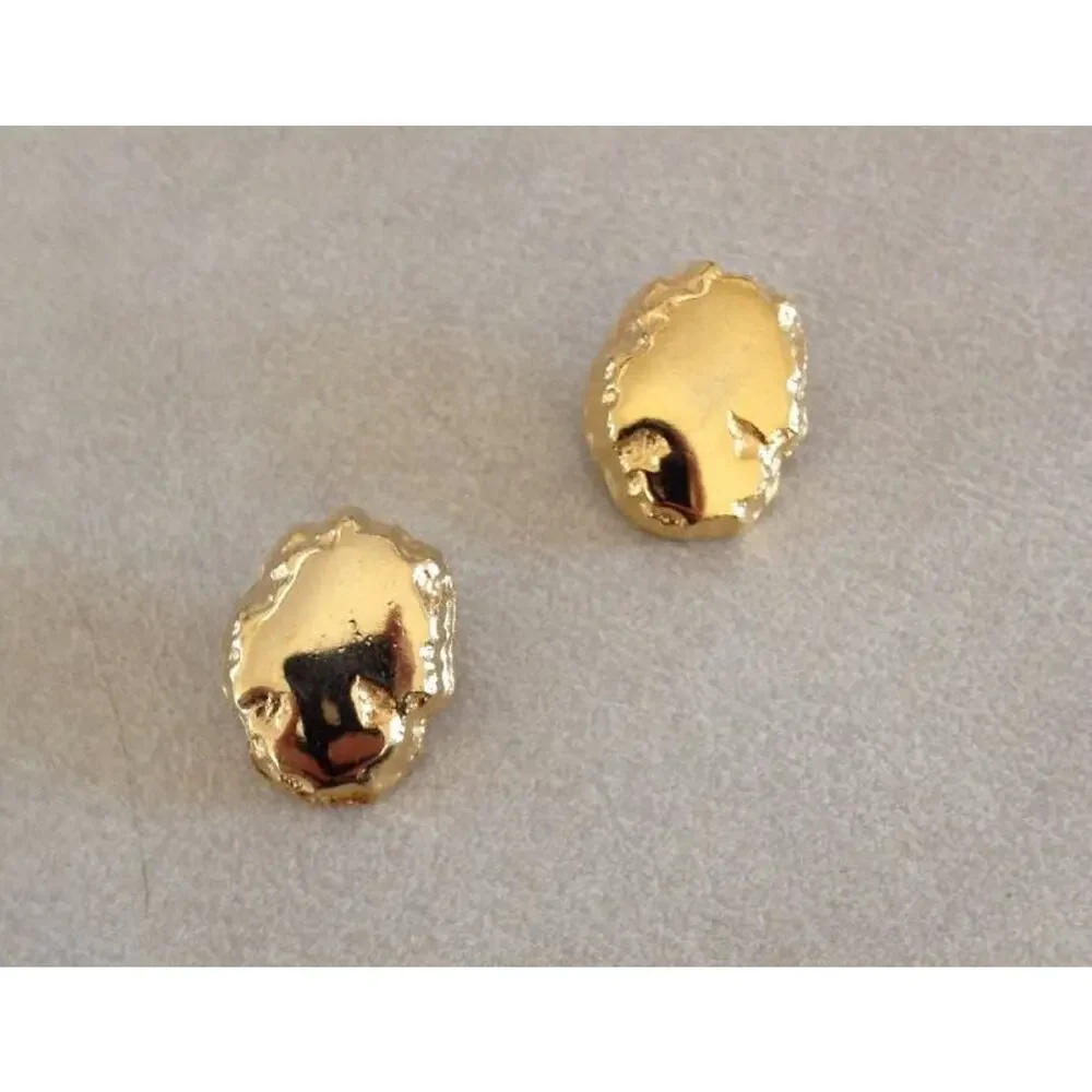 Pair Vtg Mid Century Gold Nugget Textured Solid Brass Goldtone Buttons 1.75cm